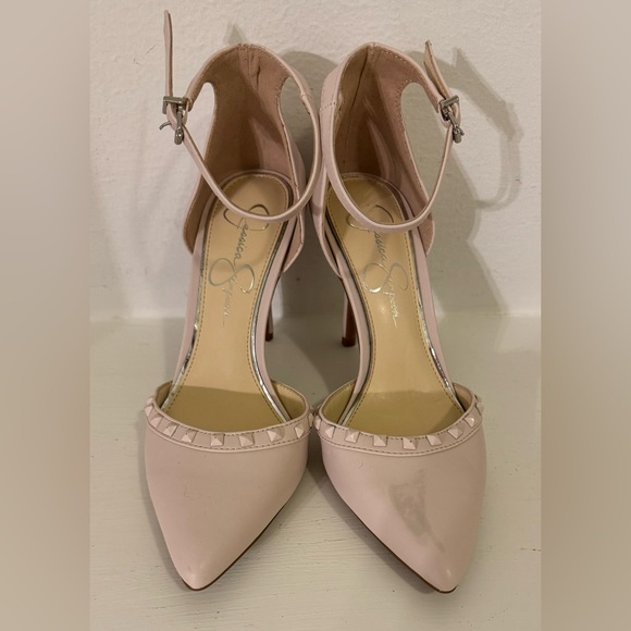 Jessica Simpson Baby PINK Heels Stiletto Pumps Shoes STUDS Ankle Straps size 6.5 - Picture 14 of 14